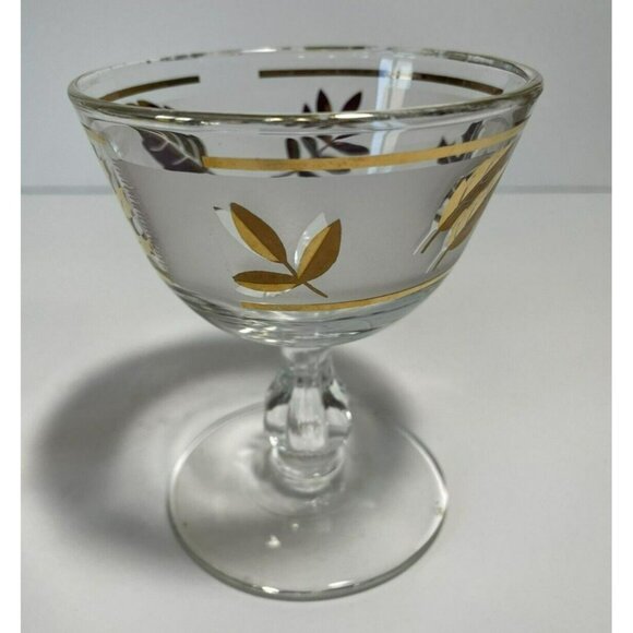 Vintage Set of 2 Libbey Starlyte Gold Leaf Frosted Sherbet Champagne Glasses MCM - Picture 6 of 6